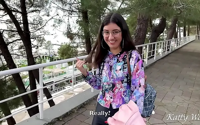 Sunlit park encounter turns rough with creampie and cum on glasses