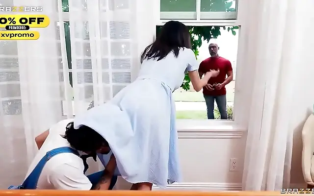 From behind the curve of her ass a horny housewife takes it deep