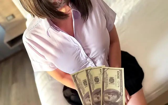 Her tight student pussy gets filled with creampie in doggystyle