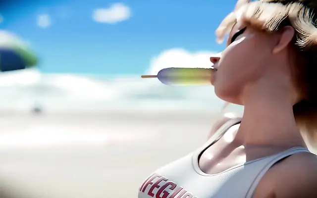 Sandy Beach Threesome with Kiriko Moaning in 3D POV