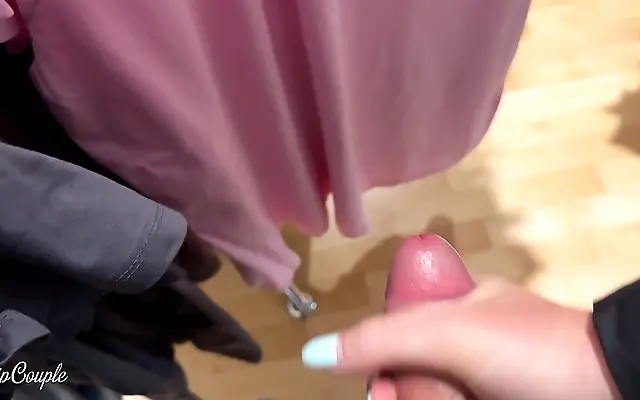 Blonde MILF toys with a stranger in the store aisle for a wild public handjob