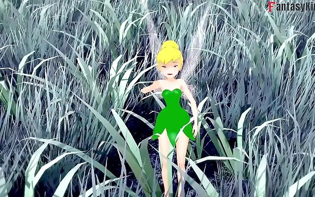 Desk in the forest where Tinker Bell gets wild with Peter while another fairy watches
