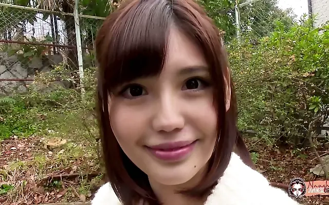 Asian beauty toys with a vibrator outdoors then rushes home for intimate desk fun