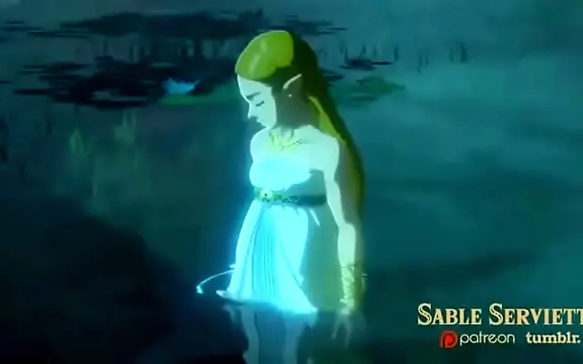 Playful Link comforts tender Zelda in steamy cartoon fantasy