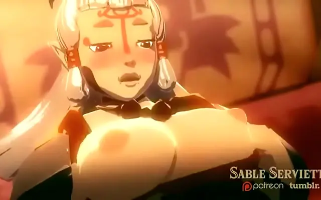 Golden triforce glows as elf and heroine entwine in forbidden embrace