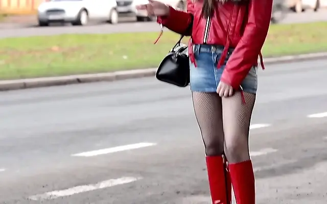 Tattooed Temptress Rebecca Volpetti Seducing Strangers in Miniskirt and Boots