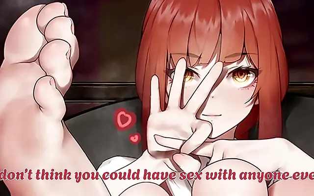 Two people dominate in intense anime foot worship and slave training session