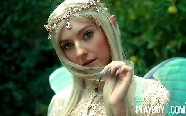 Silk stockings tease as petite Eva Elfie stuns in outdoor cosplay striptease