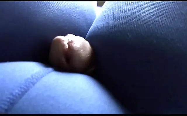 Cum shot explosion on blue nylon pantyhose legs in fetish action