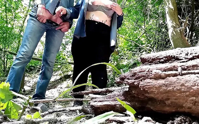 Deep in the woods she takes her first outdoor creampie from the stepson