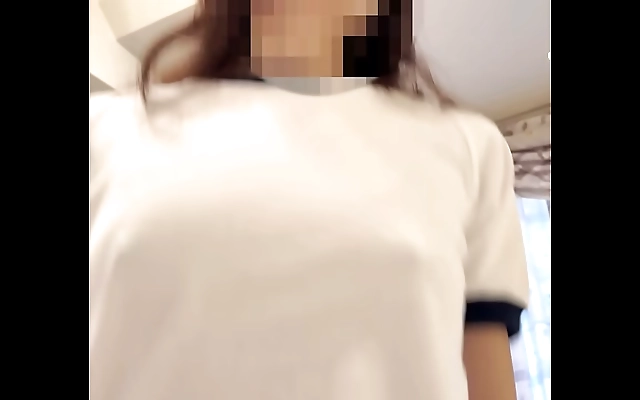 Behind the Curtain Amateur Japanese Wife in Gym Uniform Gets Intimate