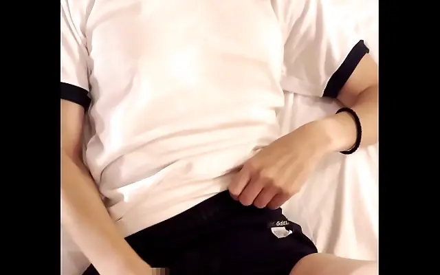 Amateur lovers on the bed in gym uniforms for naughty role play and cumshots