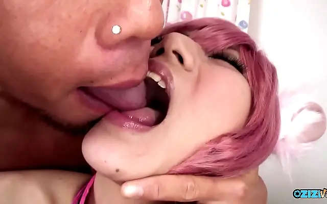 Young woman with small tits pounded in doggy by an older man