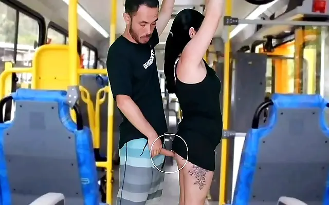 Busty latina fucks a stranger on the bus stairs