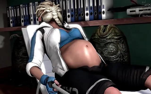 Living room alien impregnation Cassie Cage belly bulge oviposition