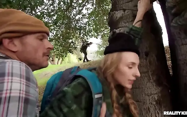 Two passionate lovers get wild in the woods for a sneaky outdoor romp